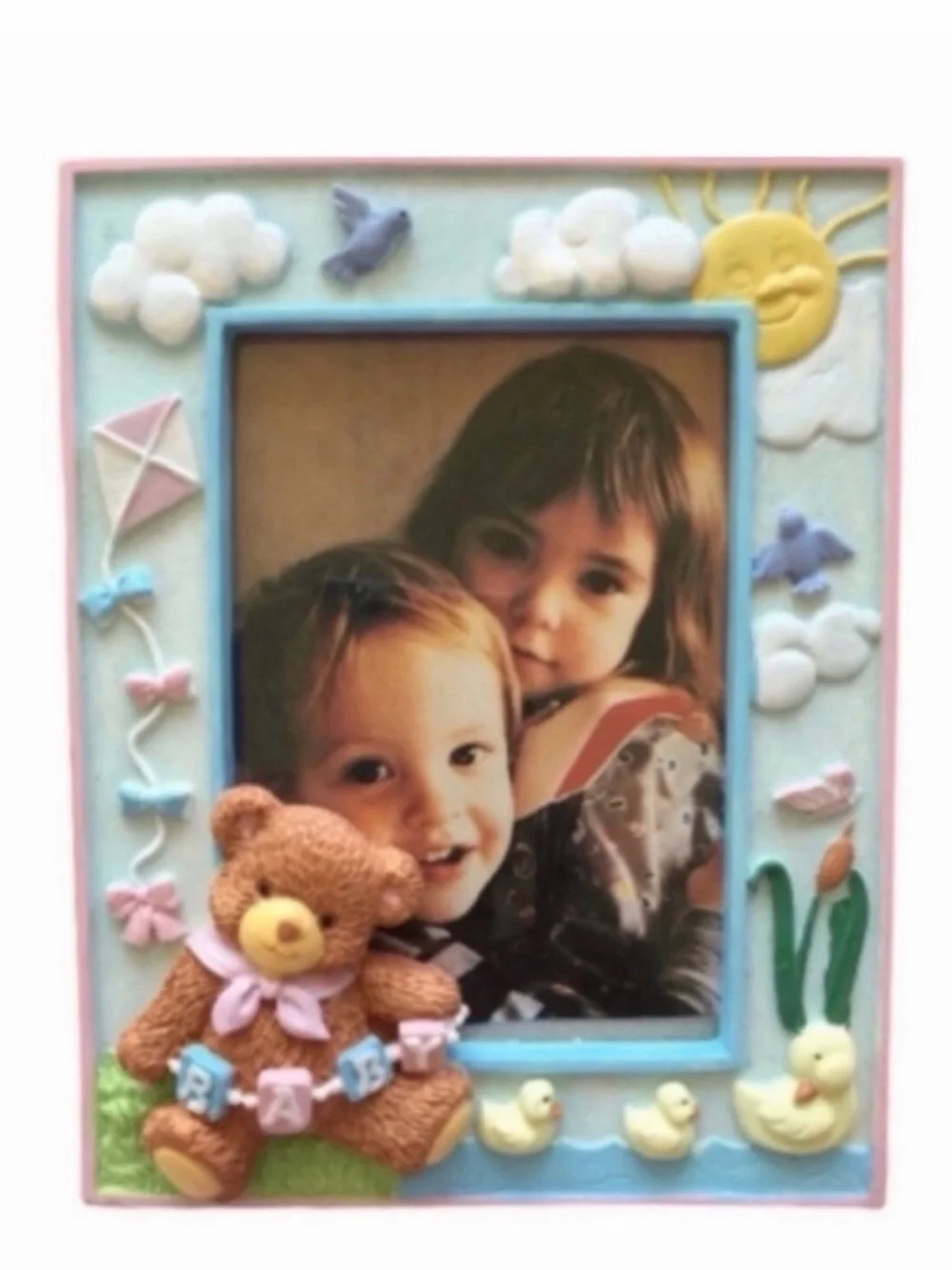 ROMAN Lullaby Baby Picture Frame 3D Teddy Bear Nursery Decor Vintage Gifts NIB